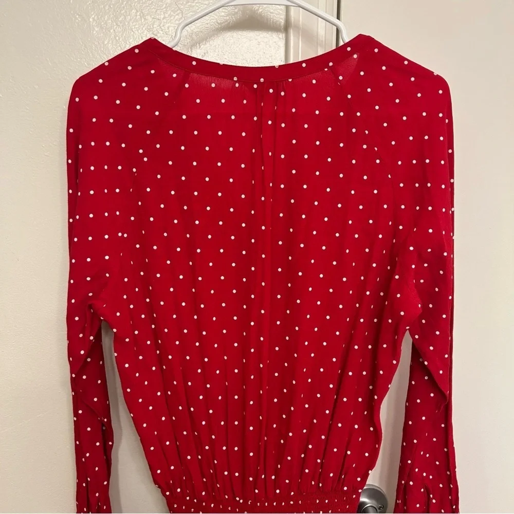 Rails Jasmine Dress Scarlet Red with White Polka Dots Long Sleeve Size Small